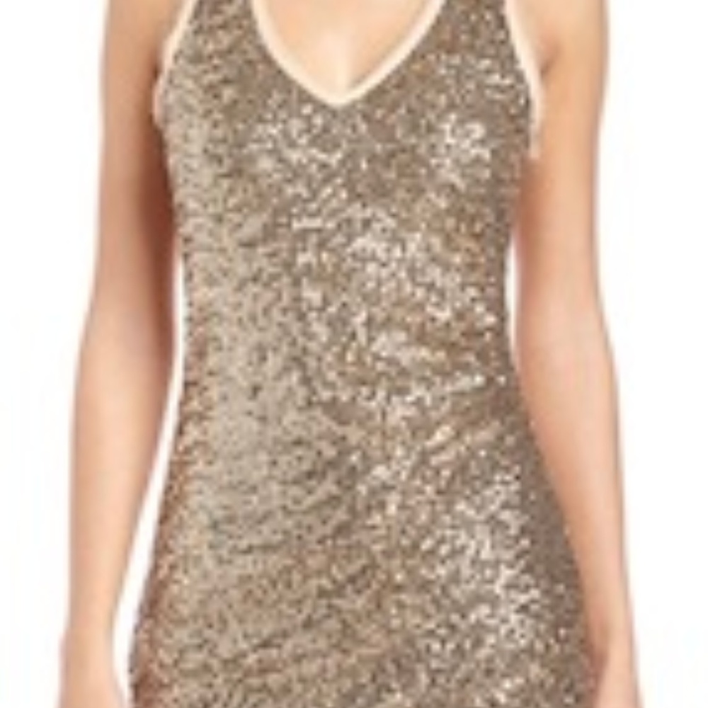 NWT Ali Ro - Rouched V-Neck Sequin Dress, Gold